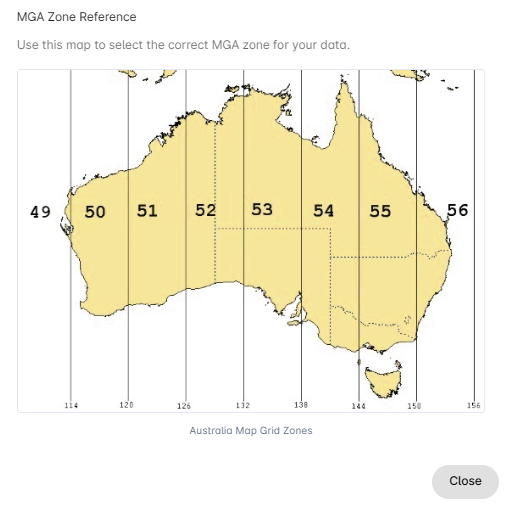 MGA zone reference map