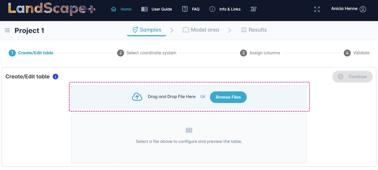 File upload interface with drag and drop area