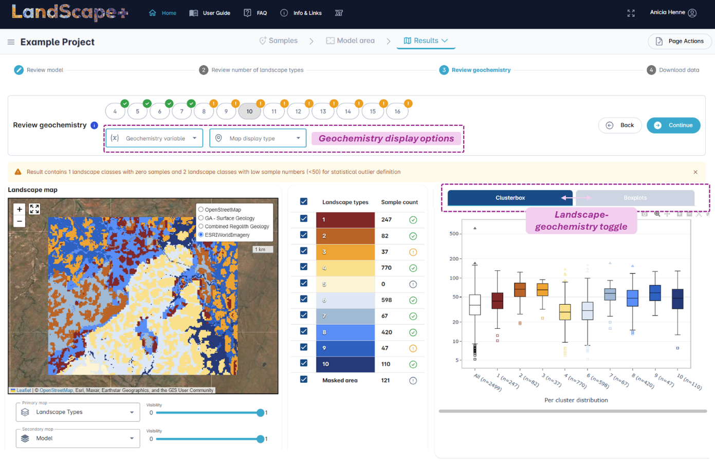 Geochemistry display options menu